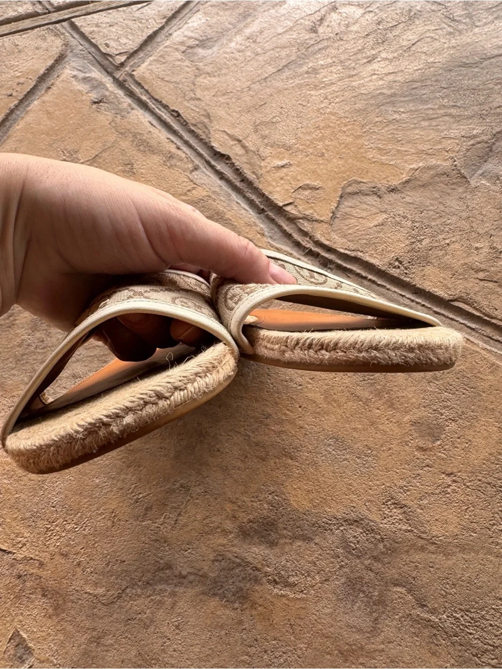 Tory Burch T Monogram Jacquard Espadrille Slide Sandals Beige Size 9M